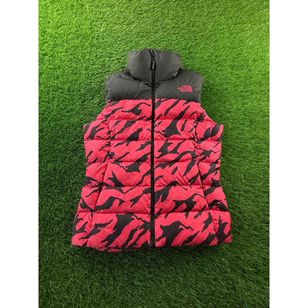 The North Face Nuptse 700 Down Vest Womens XS Pink Red Tiger Camo Puffer Jacket